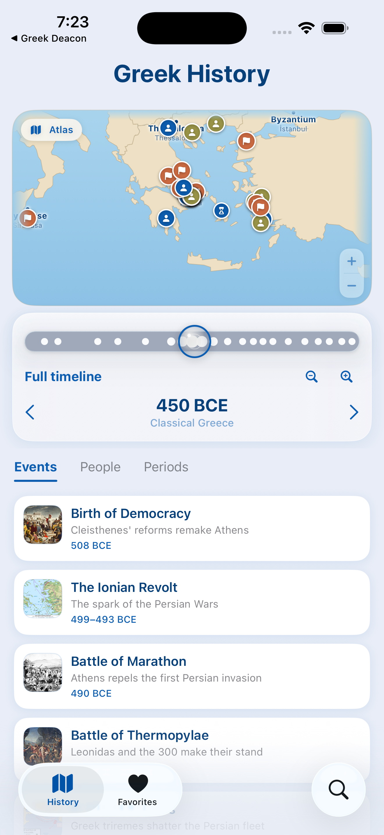 Home — live atlas, timeline, and the events of Classical Greece