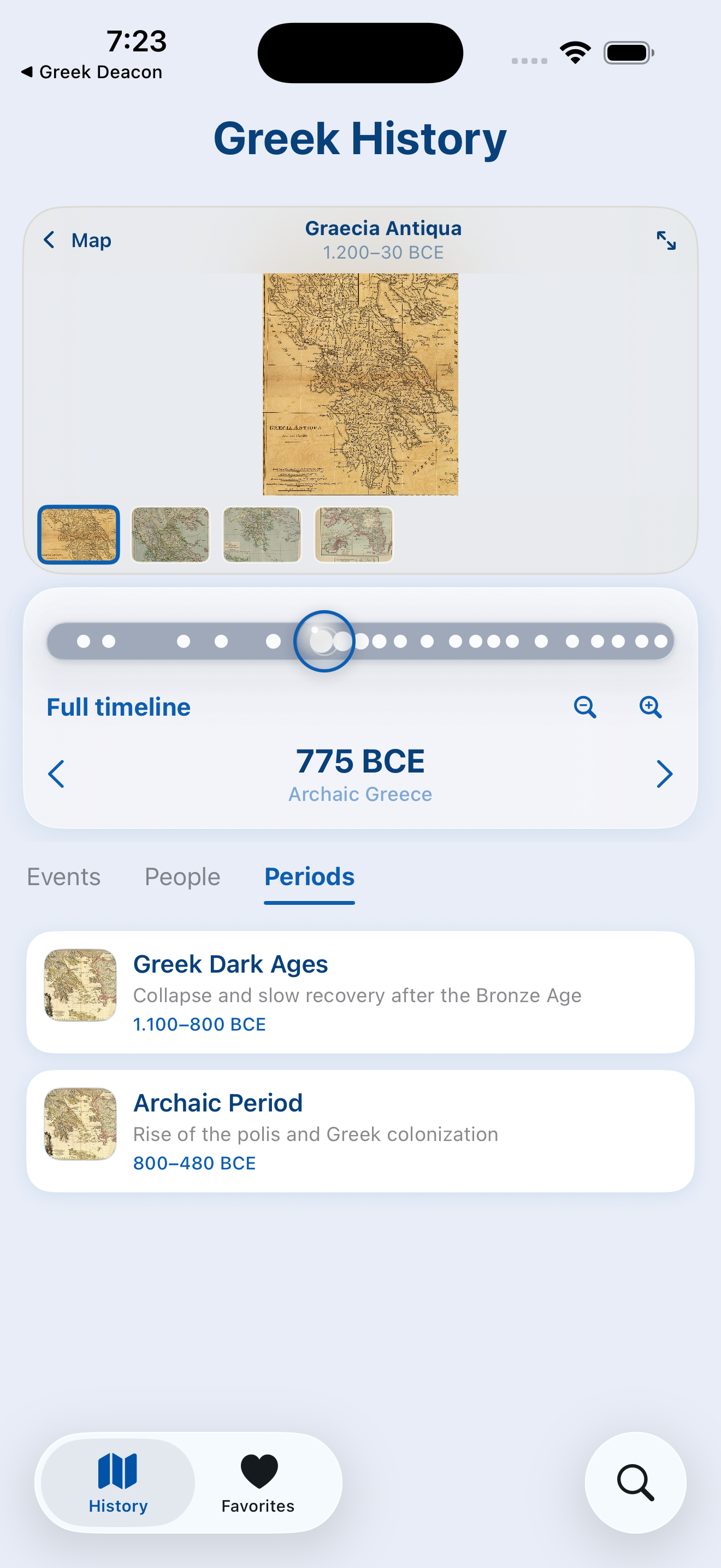 Map library — pick an era's historical map