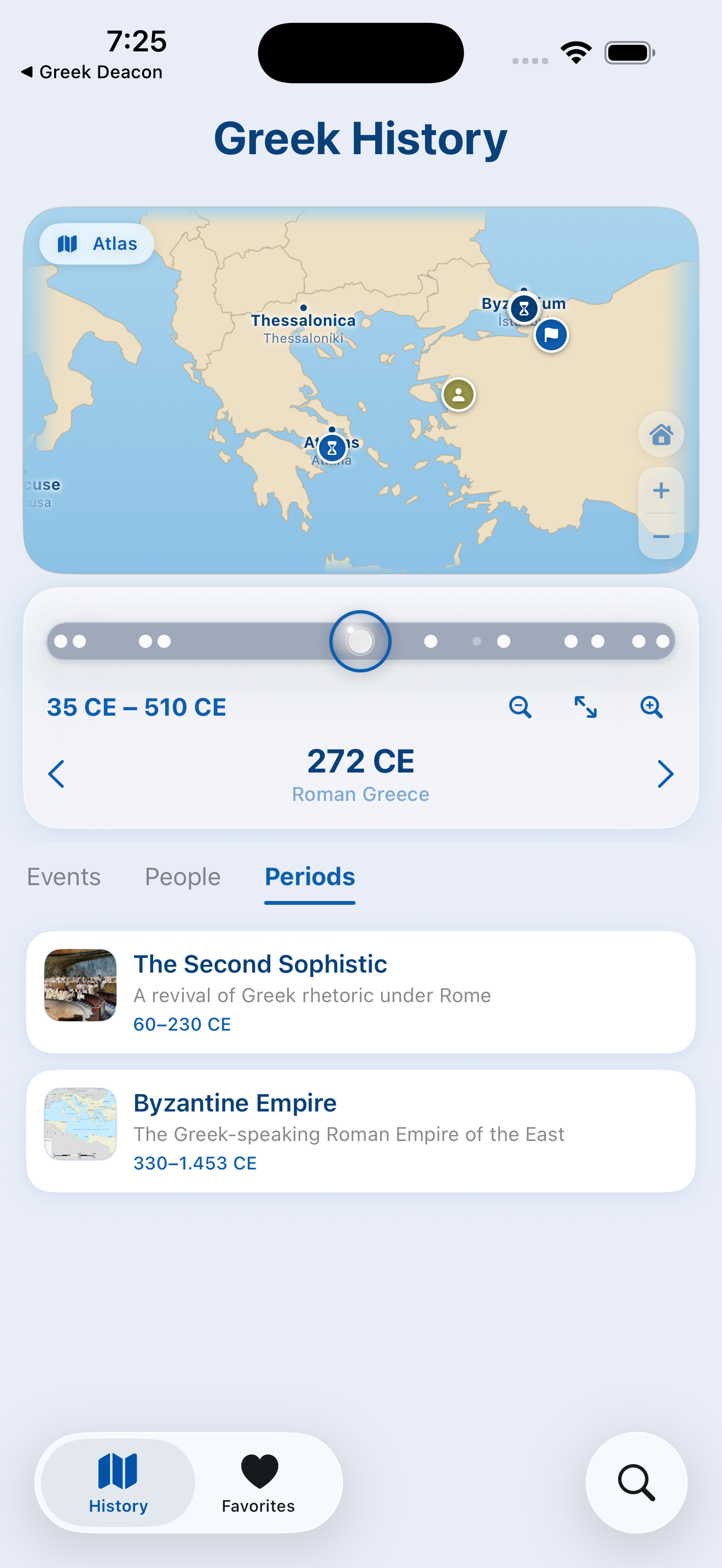 Periods view — the living map in the Roman era